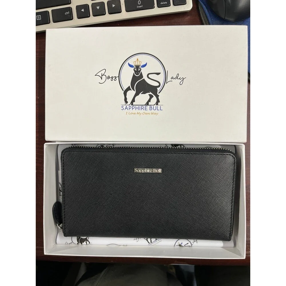 Boss Lady Sapphire Bull Black Wallet with floral inner lining